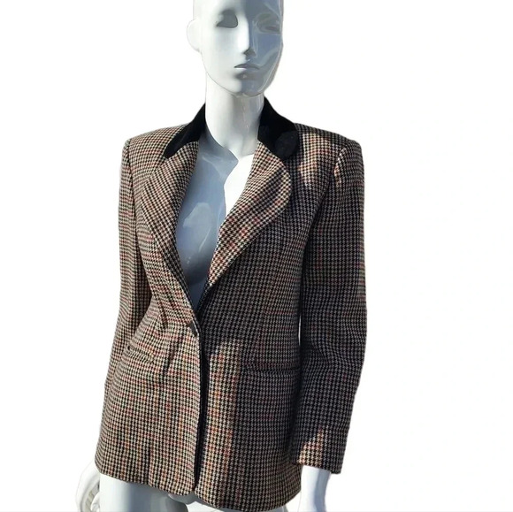 Joan Leslie Size 6 Womens  Brown and Black Squared Blazer with Velvet Collar - Picture 7 of 16